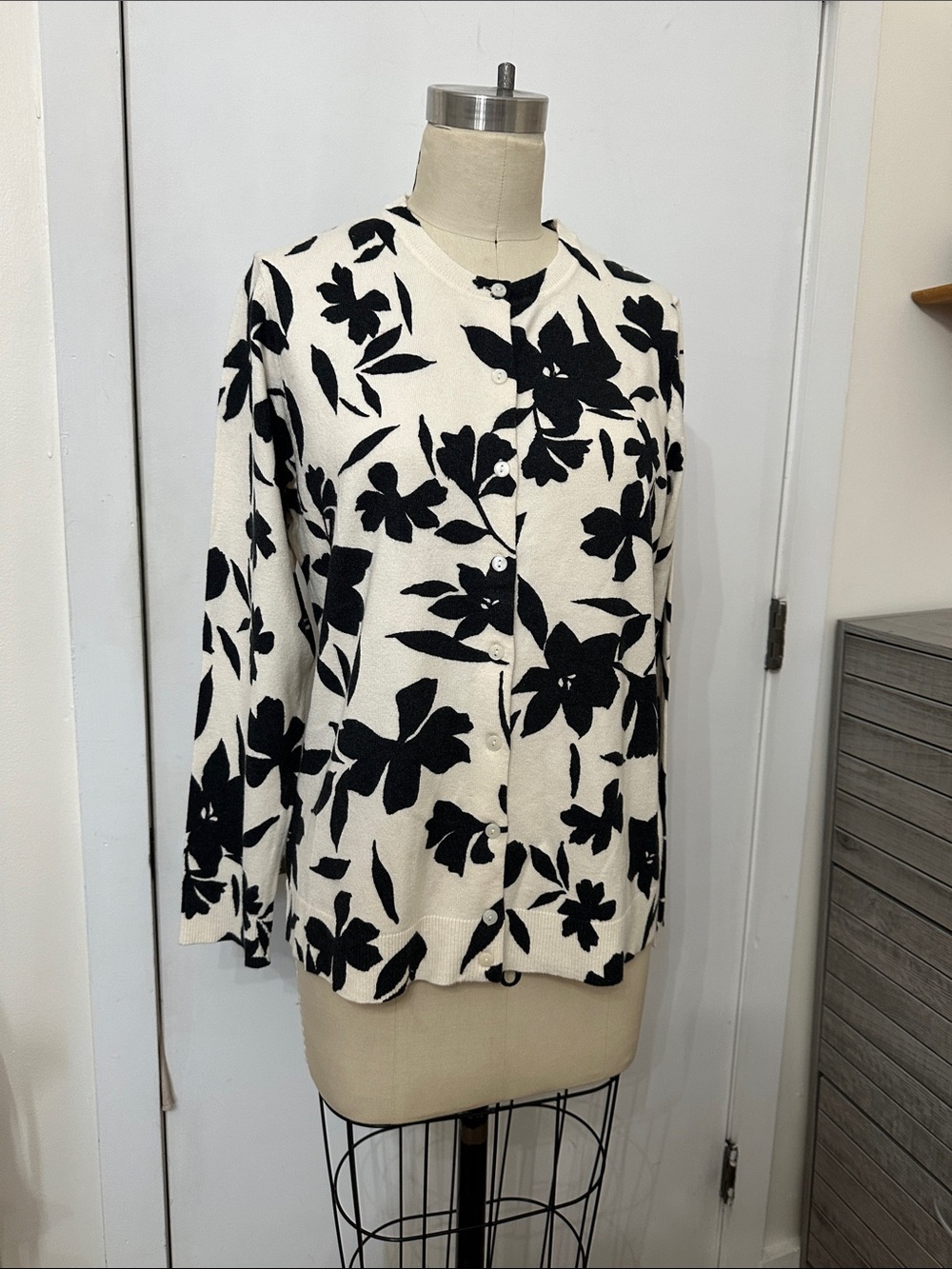 Style & Co. Black and Cream Floral Button Cardigan